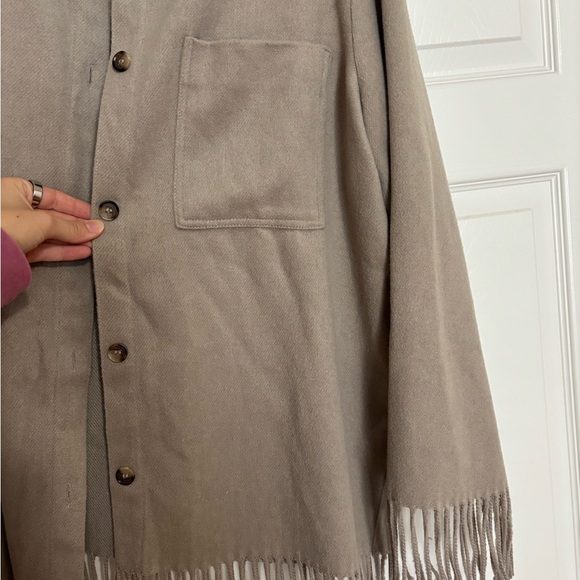 Taupe Fringe Button-Up Shacket - Picture 3 of 7
